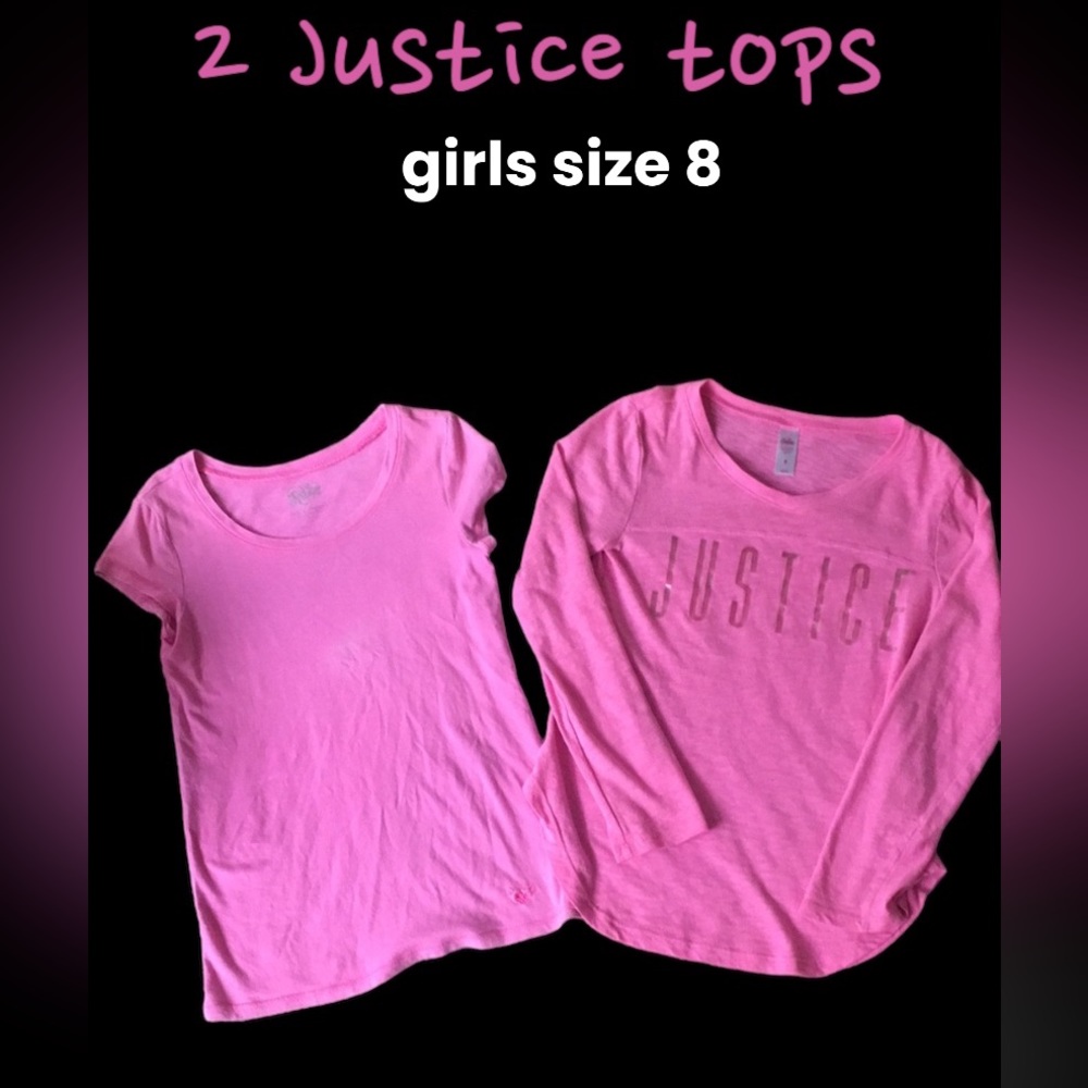 2 JUSTICE Hot Pink Shirts.  Short & Long sleeved